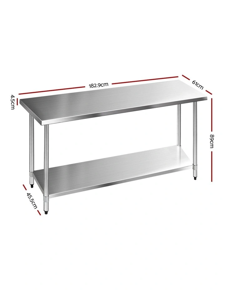 Commercial Stainless Steel Kitchen Bench 1829 x 61mm Silver