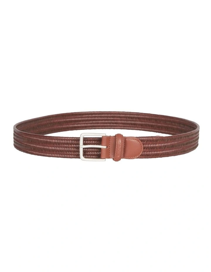 Leather Elastic Braided Belt in Tan