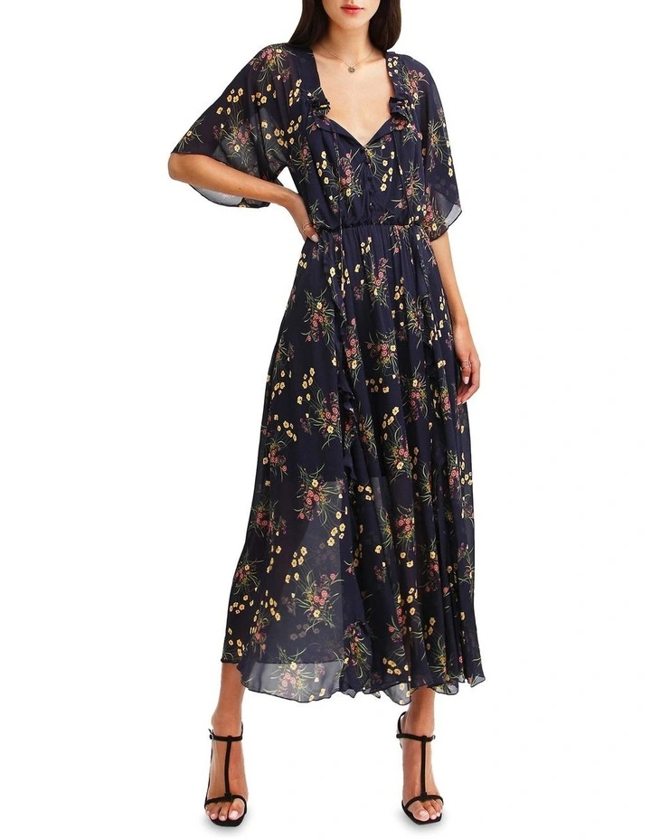 Amour Amour Ruffled Maxi Dress Navy