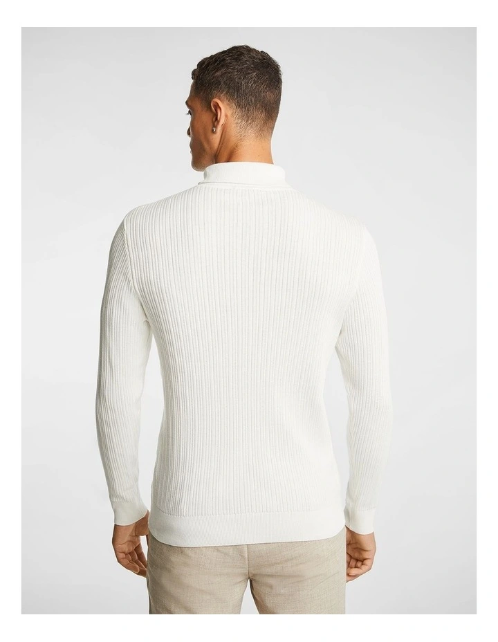 Logan Textured Roll Neck Sweater in Off White