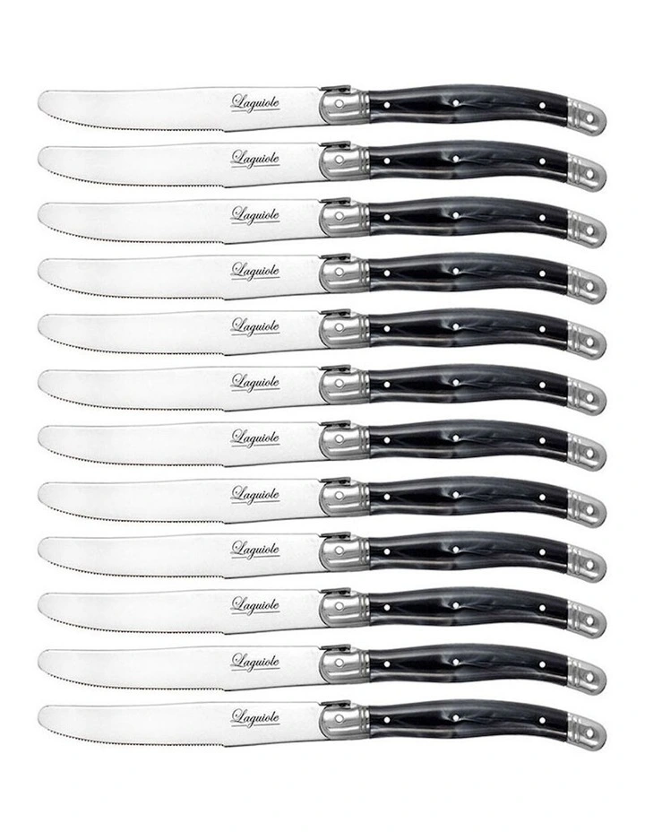 Stainless Steel Cheese Knife Cutlery 12 Pack 23.5cm in Marble Black