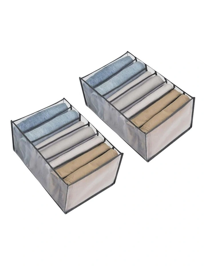 7 Grids Wardrobe Clothes Home Drawer 2 Pieces in Grey