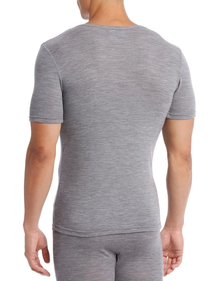Merino Wool Blend Short Sleeve Top in Grey Marle