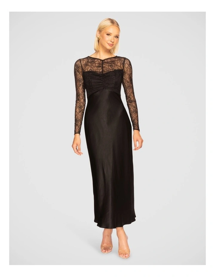 Maurita Long Sleeve Midi Dress in Black