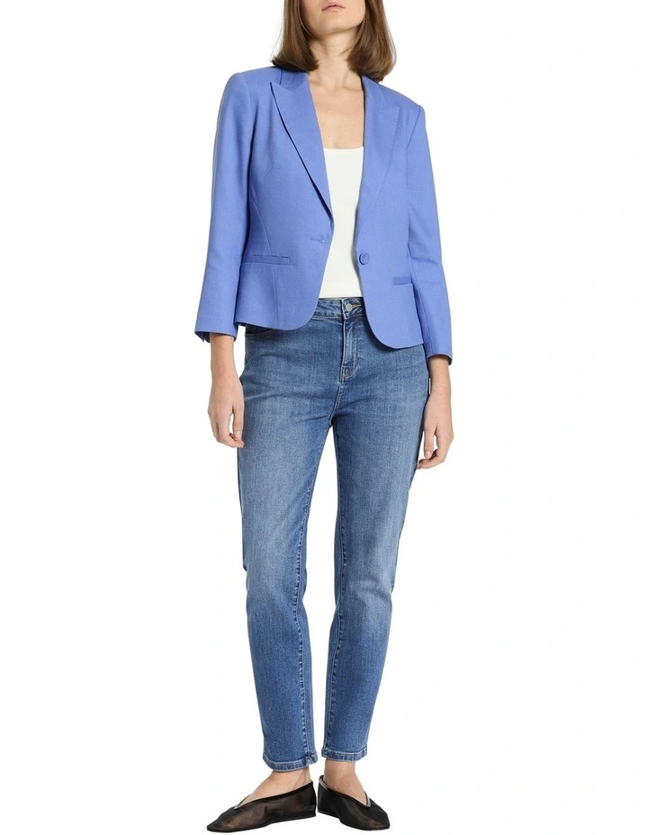 Chaya Cropped Linen Blazer in Hydrangea