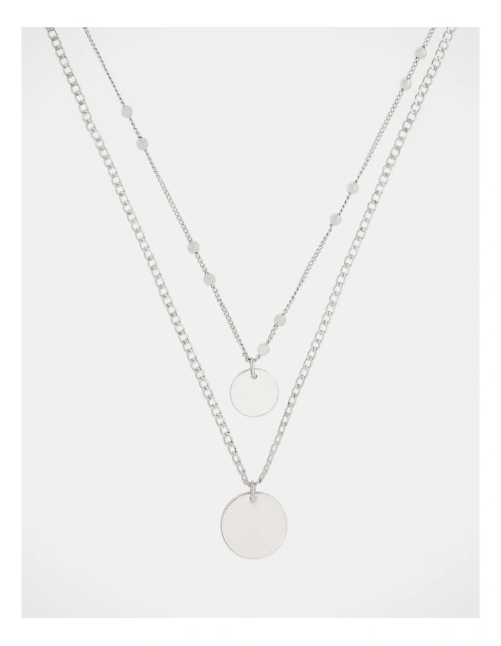 Double Disc Layered Silver Necklace