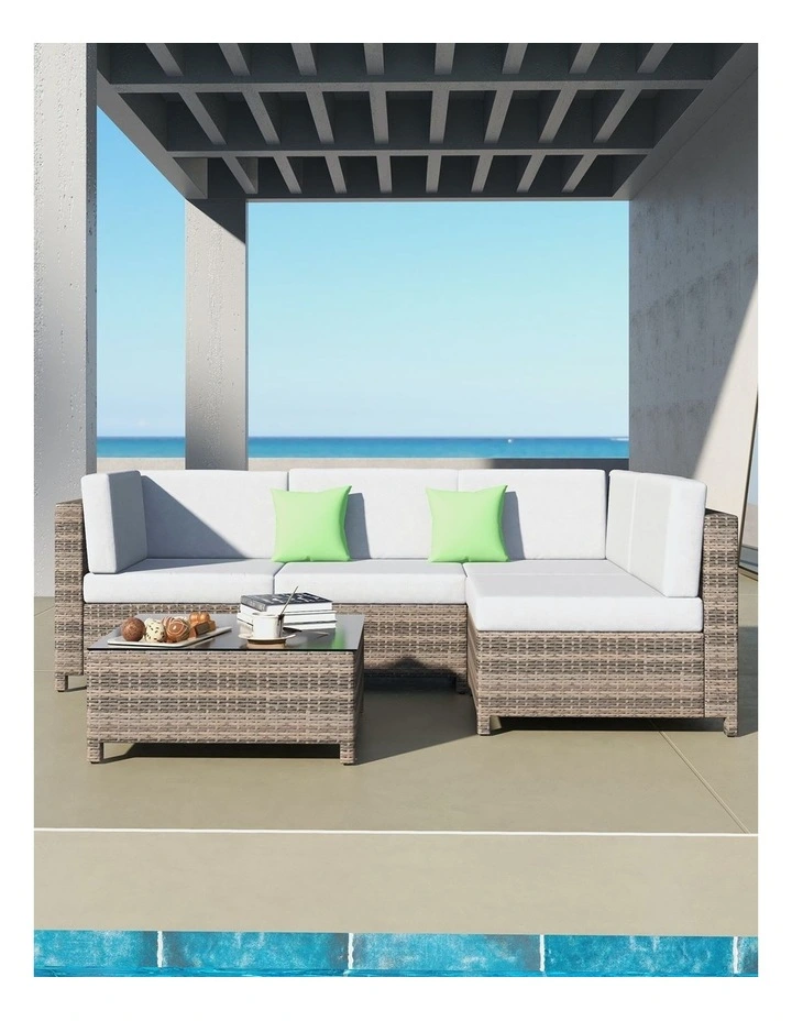 Outdoor 5 Piece Rattan Sofa Set in Oatmeal