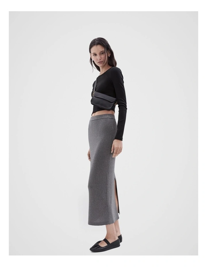 Metallic Knit Skirt in Charcoal