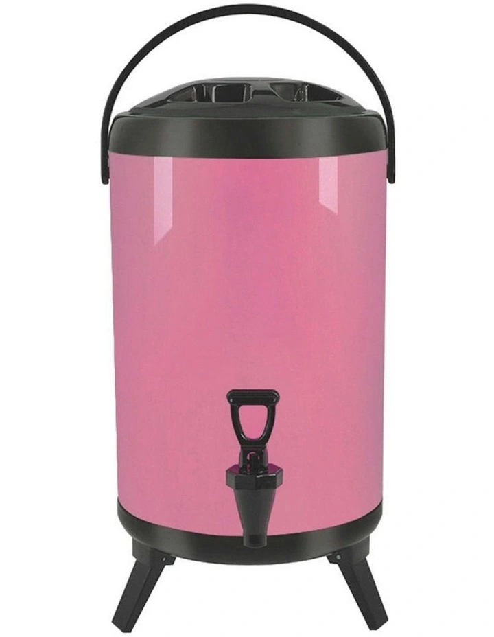 Stainless Steel Insulated Milk Tea Barrel 14L with Faucet in Pink
