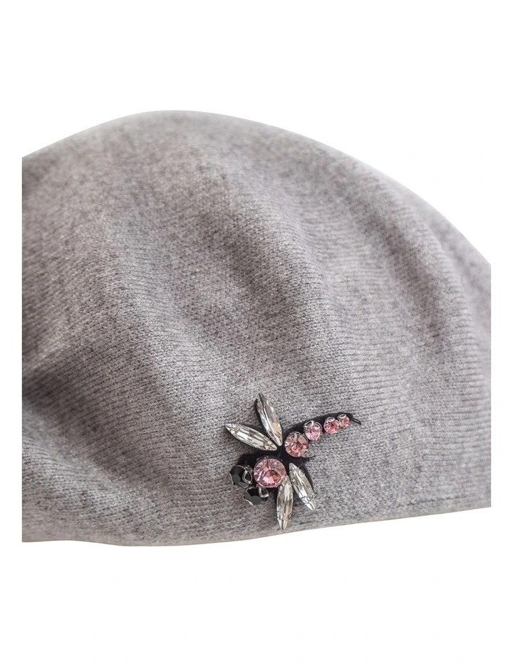 Little Flat Beret With Brooch Grey Winter Hat