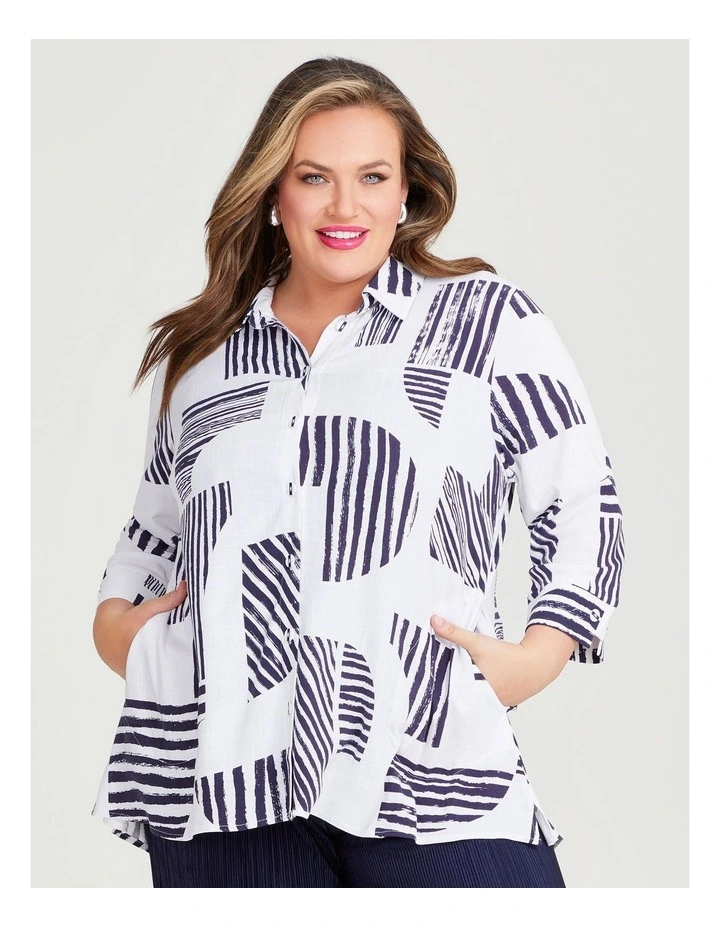 Spot & Stripe Natural Shirt in White/Dark Indigo