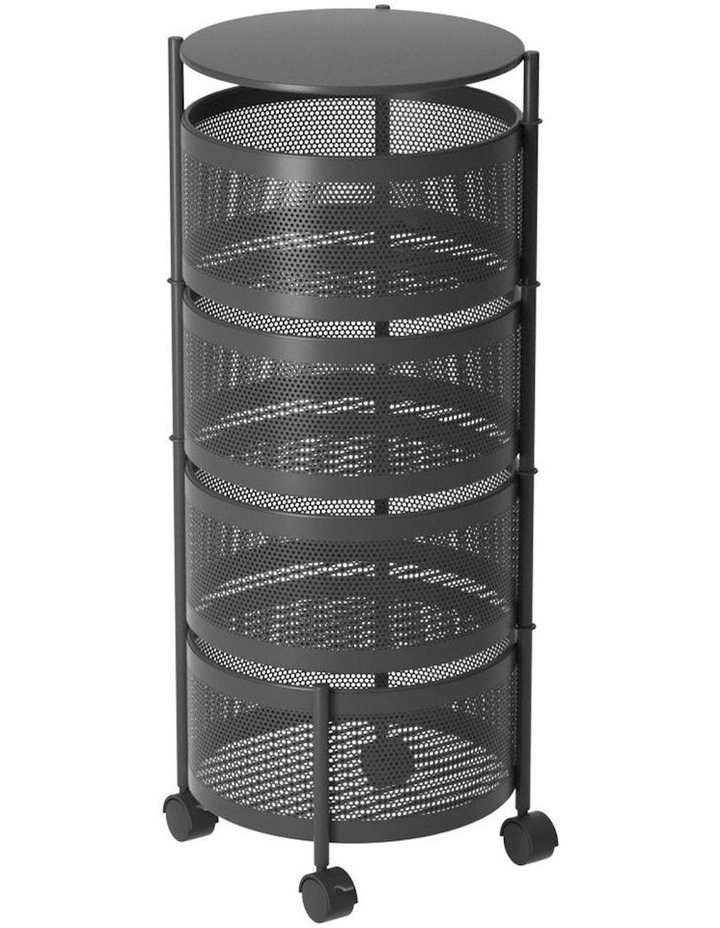 4 Tier Steel Round Rotating Kitchen Storage Organizer with Wheels in Grey