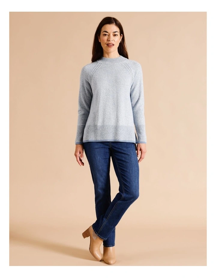 Organic Cotton Blend Side Rib Twist Jumper With Straight Hem in Antique Blue