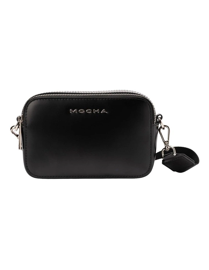 Alicia Glossy Leather Double Zip Bag in Black