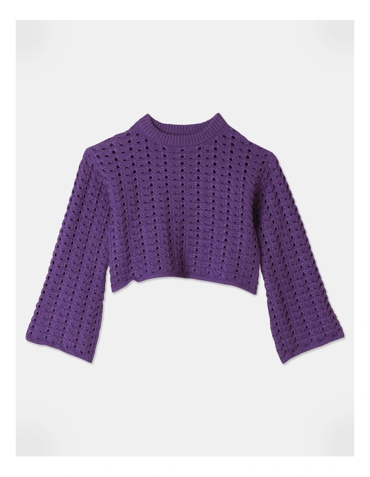 Knitted Cropped Crochet Jumper in Purple