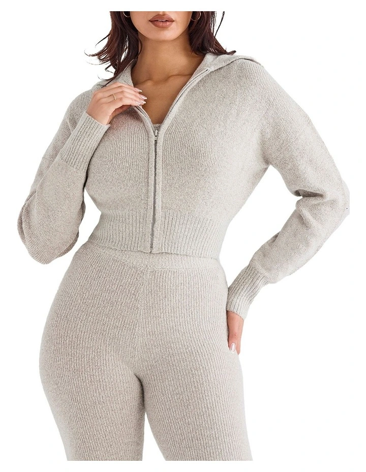 Blaise Marl Knit Cropped Cardigan in Beige