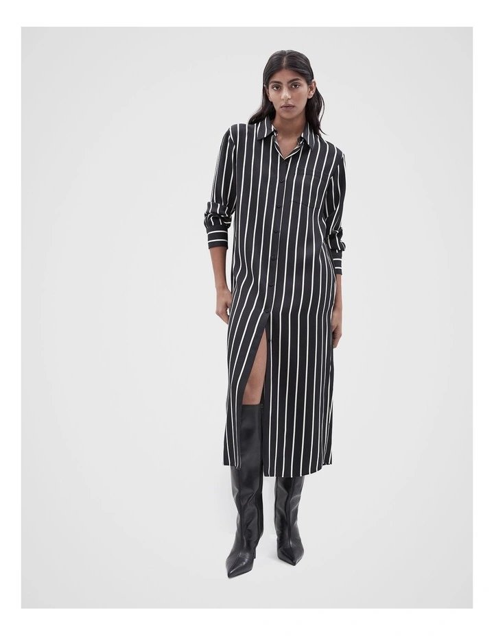 Relaxed Stripe Shirt Dress in Black