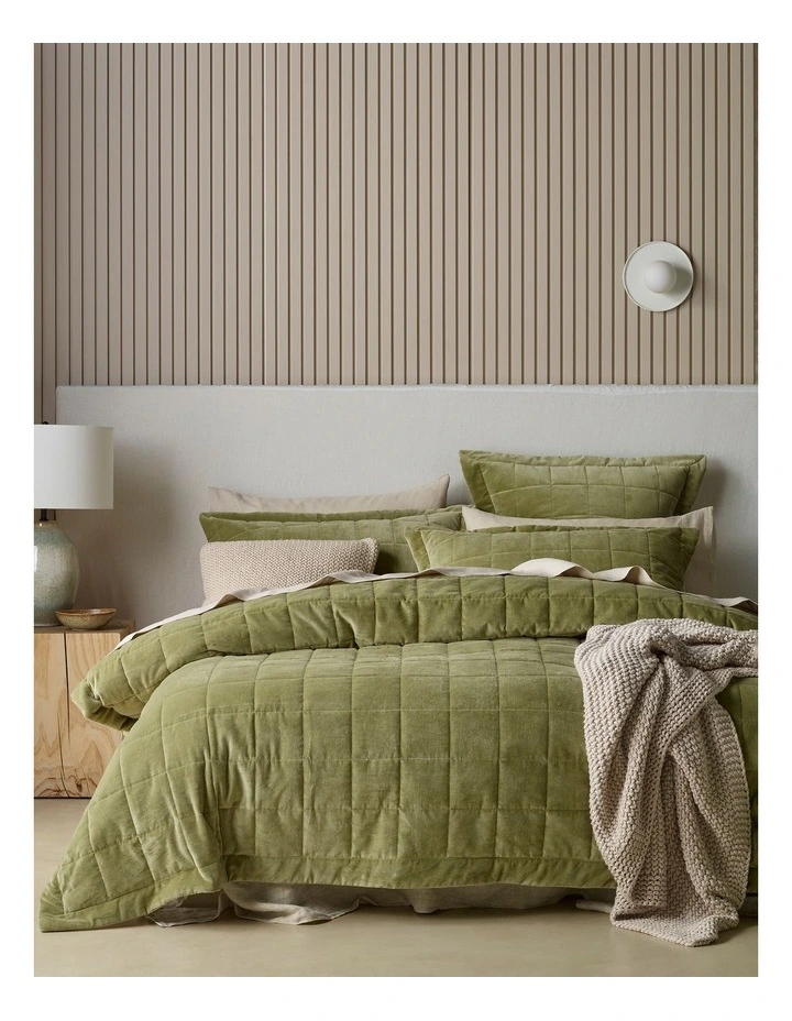 Lawson Quilted Cotton Velvet Quilt Cover Set in Gumleaf Green