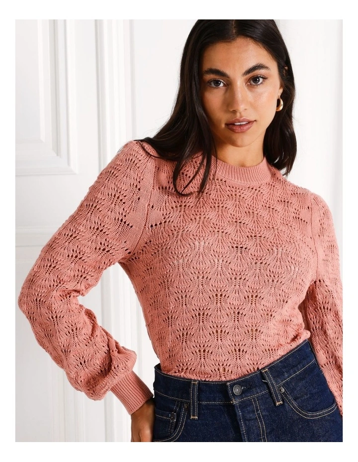 Organic Cotton Pointelle Jumper in Dusty Pink