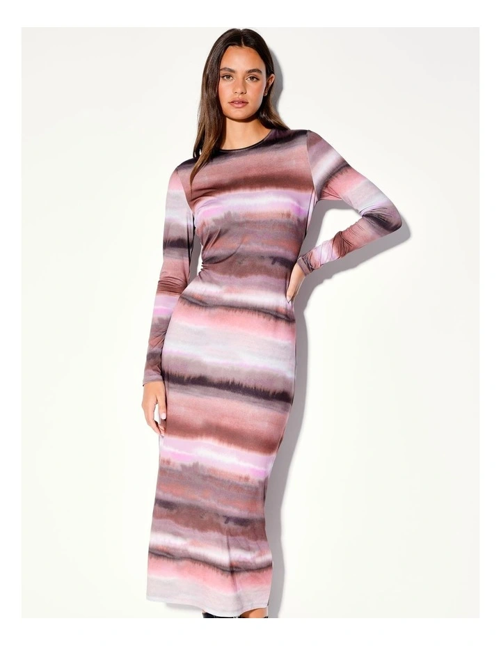 Recycled Blend Long Sleeve Crew Neck Jersey Dress in Pink