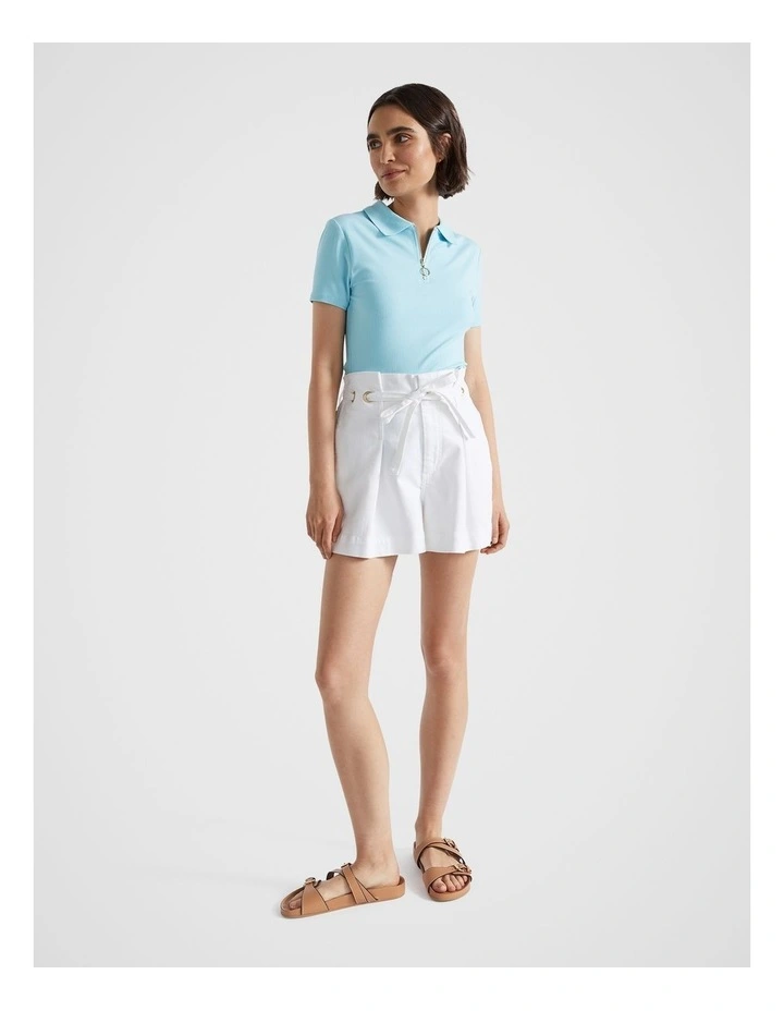 Collared Zip Thru Top in Shimmer Blue
