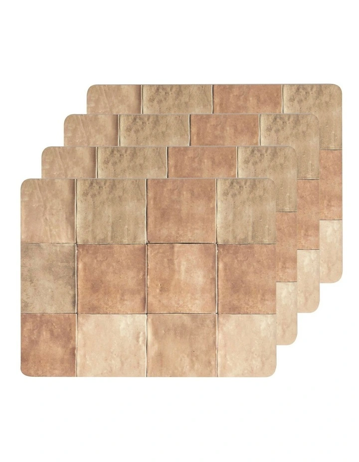 Terracotta Tiles Hardboard Rectangle Placemat 4 Pack in Brown
