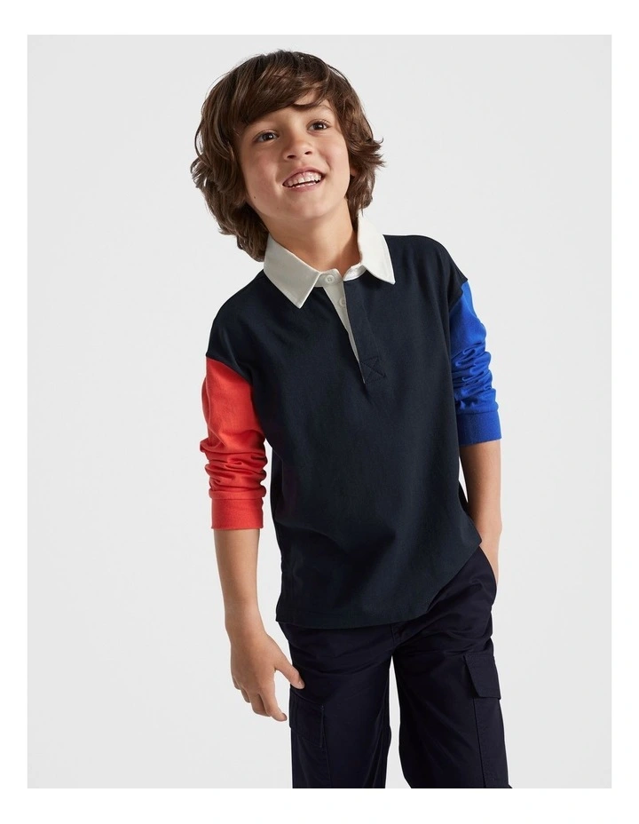 Collared Rugby Shirt in Midnight Blue