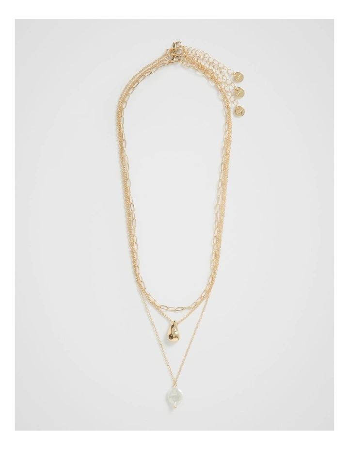 Layered Pearl Drop Necklace in Gold