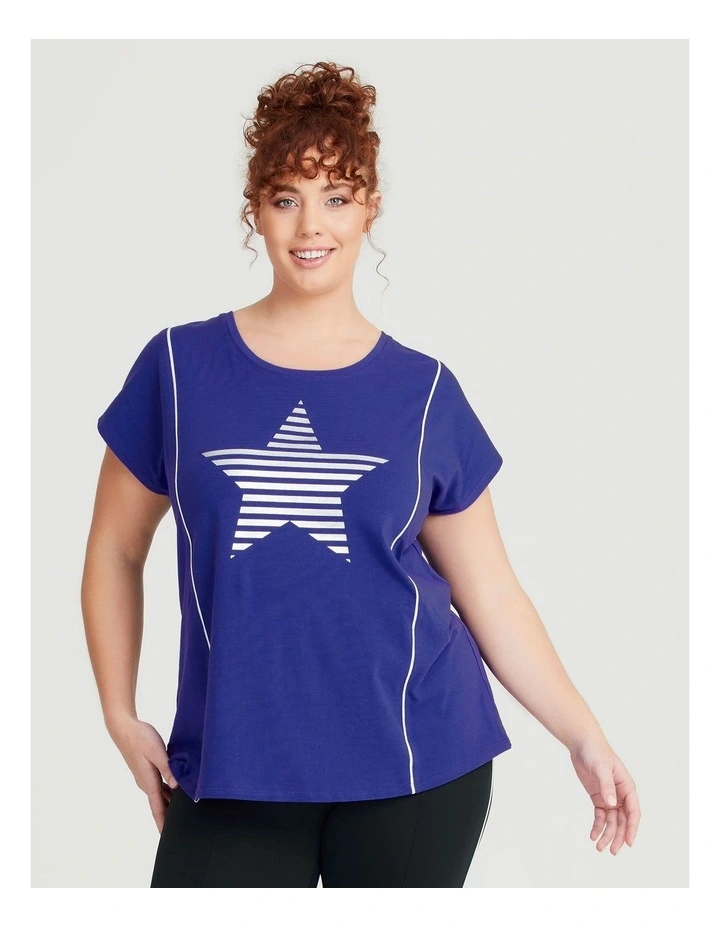 Active Star Foil Print Top in Prism Violet