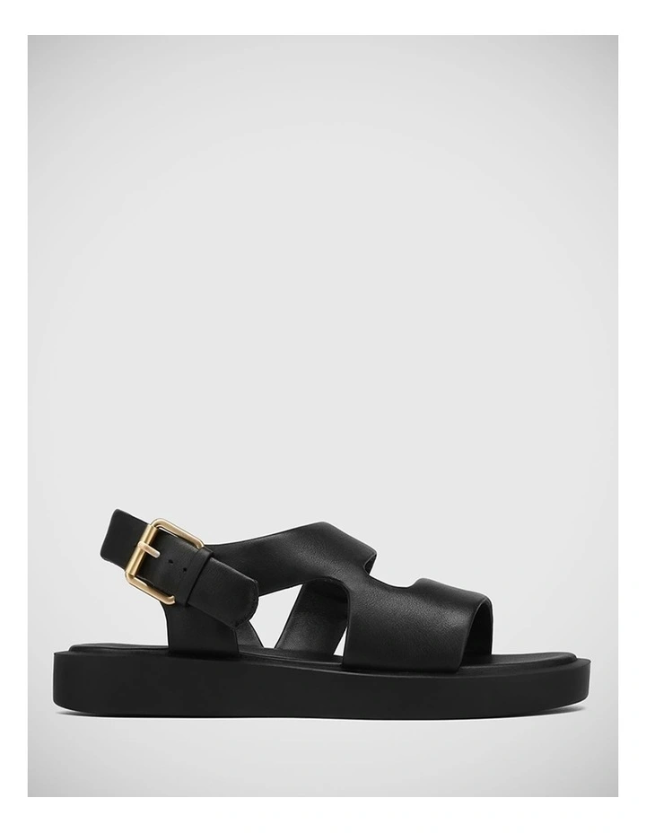 Irene Leather Flat Sandal in Black