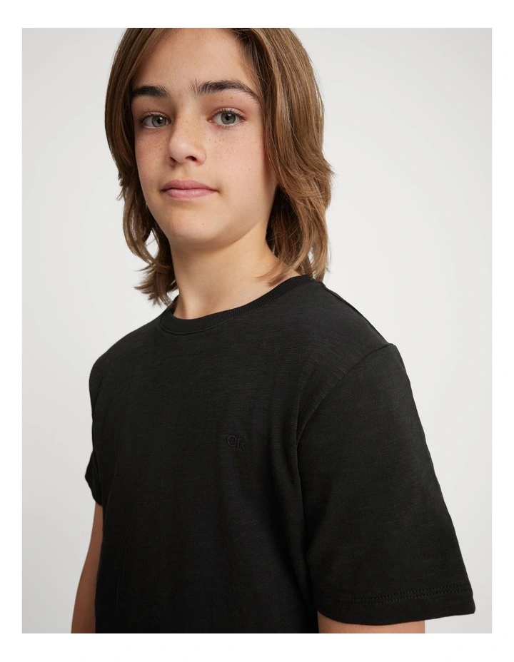 Teen Recycled Cotton Blend Plain Cr Short Sleeve T-shirt in Black