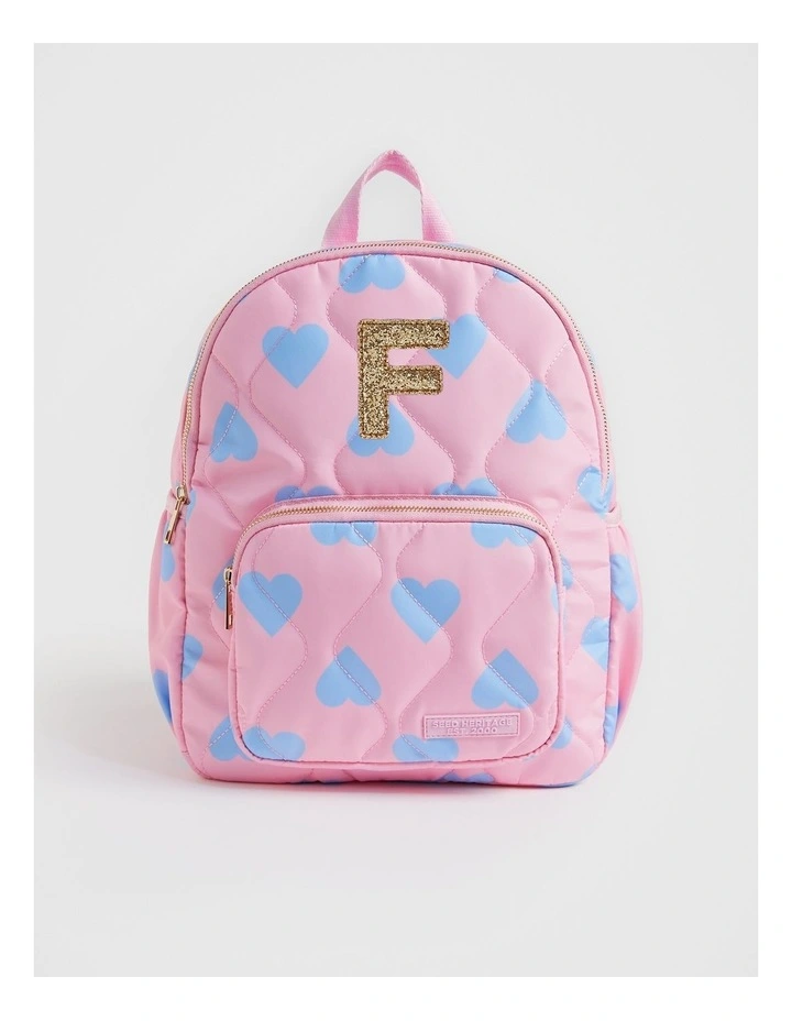 Quilted Initial F Backpack in Pink