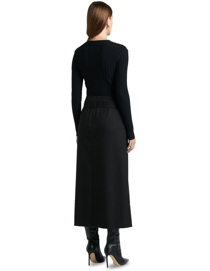 Pinstripe Button Midi Skirt in Black