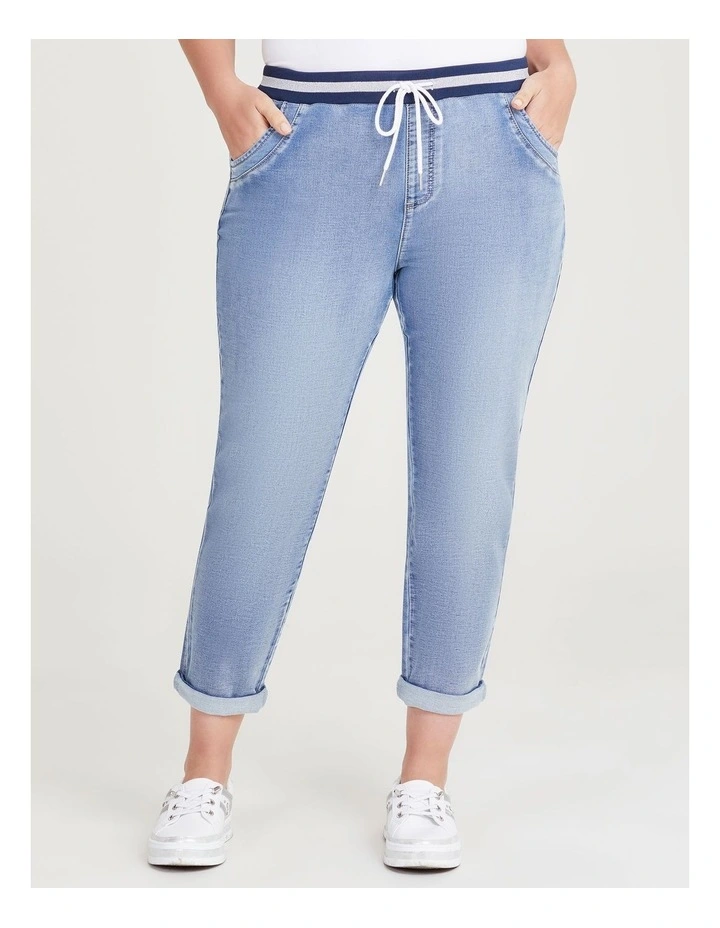 Cotton Denim Pull On Jogger in Light Blue Denim