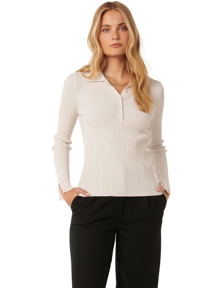 Vida Half Placket Polo Knit Top in Cream