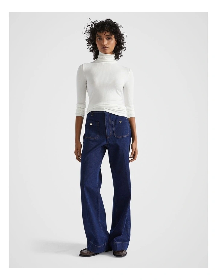Core Rib Roll Neck Top in Cloud Cream