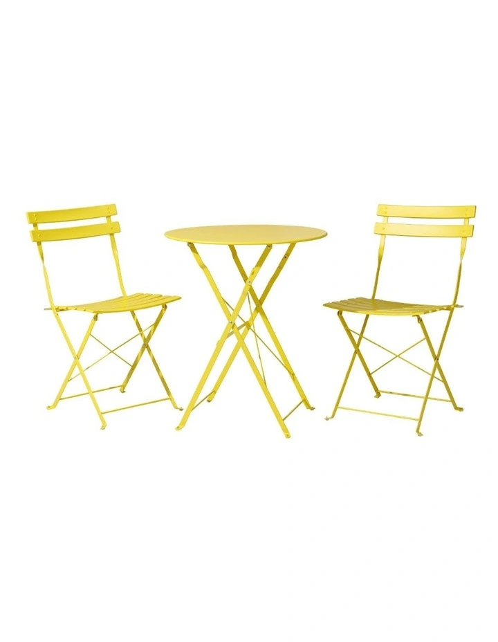 3PC Outdoor Bistro Set Steel Table and Chairs Patio Furniture in Yellow