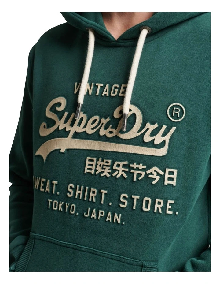 Embossed Vintage Logo Hoodie in Enamel Green