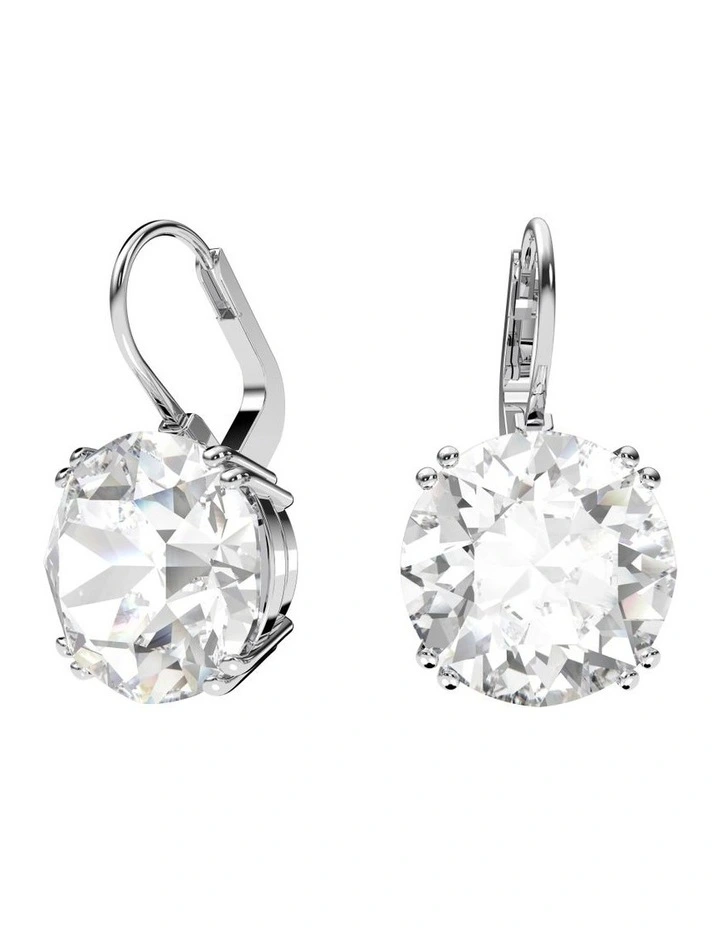 Millenia Drop Earrings Round Cut Rhodium Plated in White