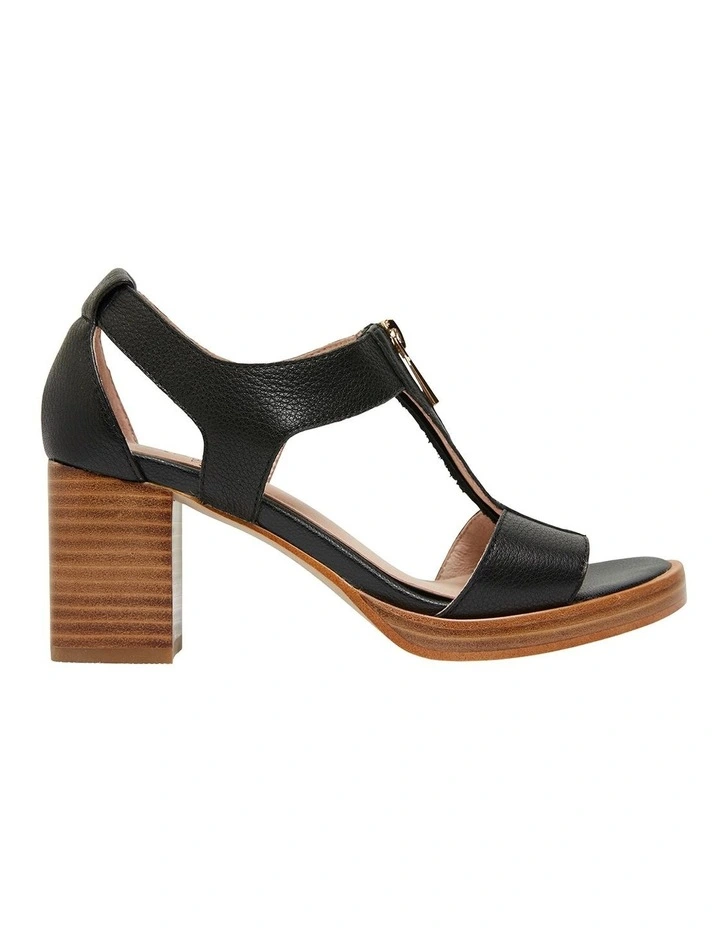 Abigail Heeled Sandal in Black Leather