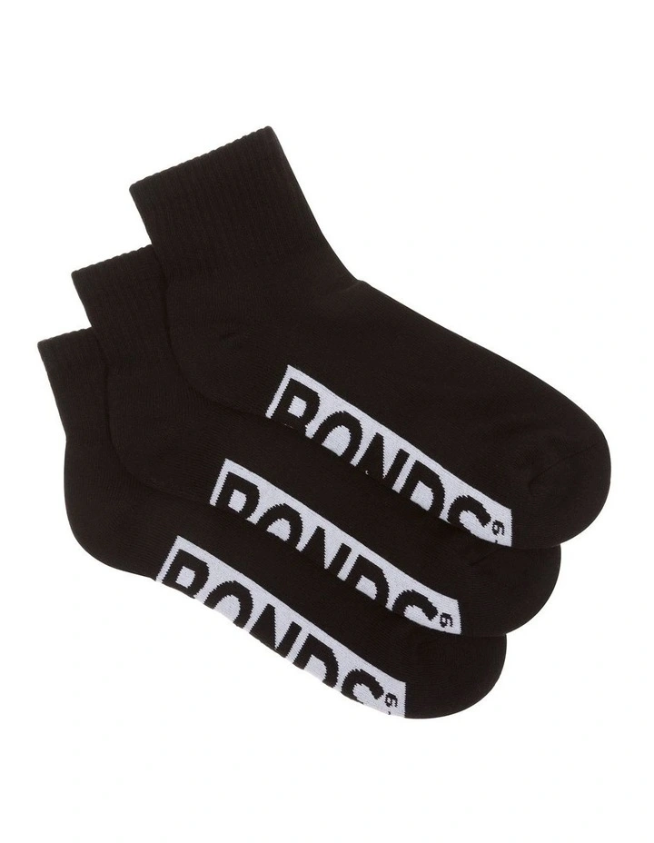 Logo Quarter Crew Socks 3 Pack in Black