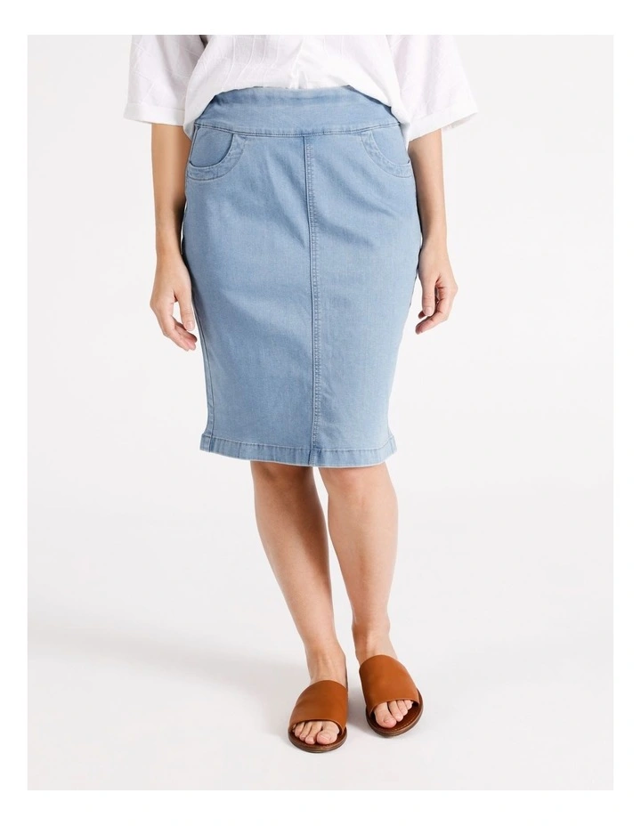 Recycled Cotton Stretch Denim Skirt in Mid Wash