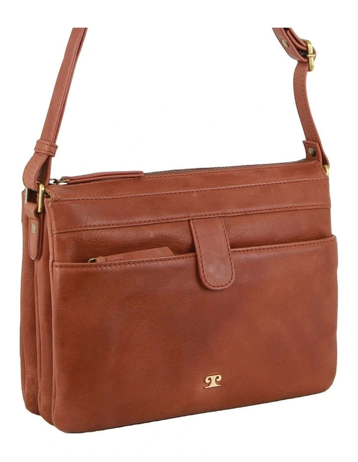 Leather Layered Style Crossbody Bag in Black