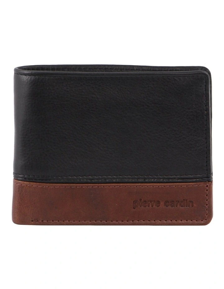 Leather 2-Tone Tri-Fold Wallet in Black-Cognac
