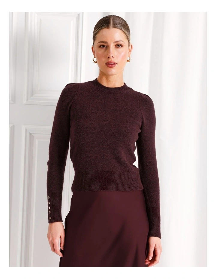 Recycled Blend Lofty Puff Sleeve Knit Jumper in Wine