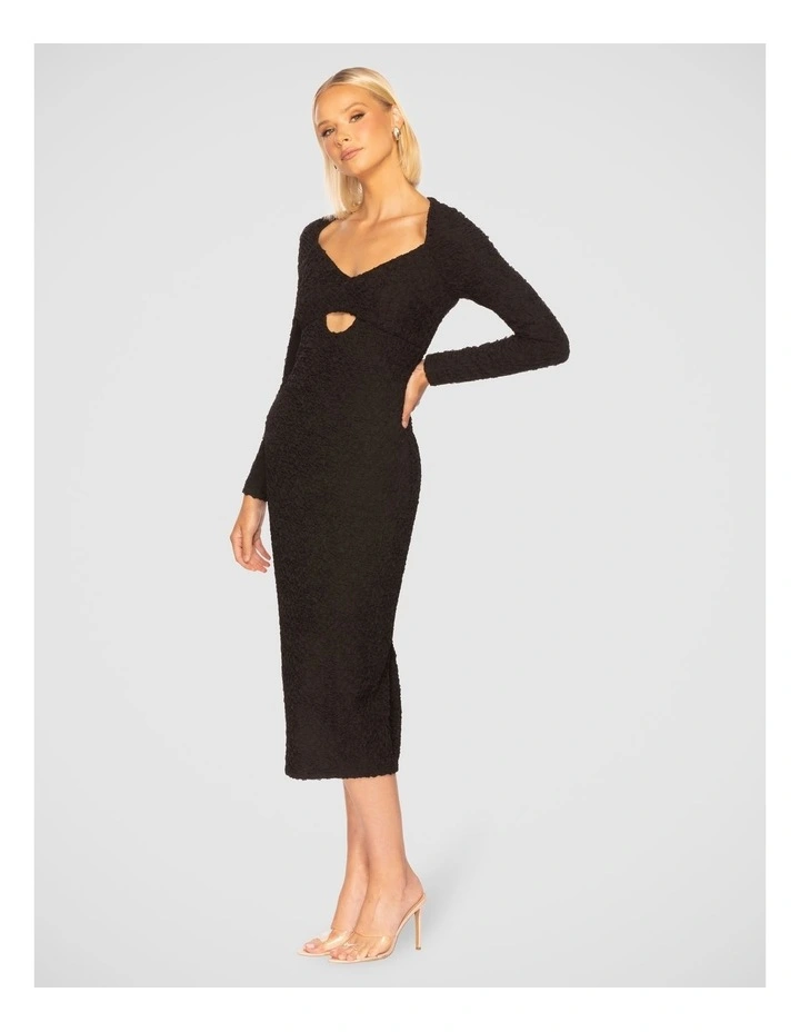 Caris Long Sleeve Midi Dress in Black