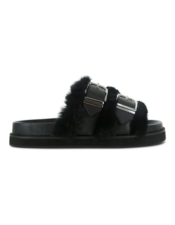 Zali Fluffy Slide Sandals in Ebony