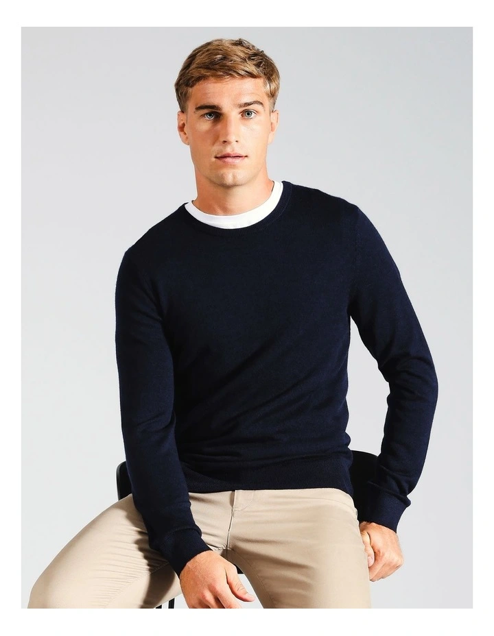 Australian Merino Crew Neck Knit in Navy