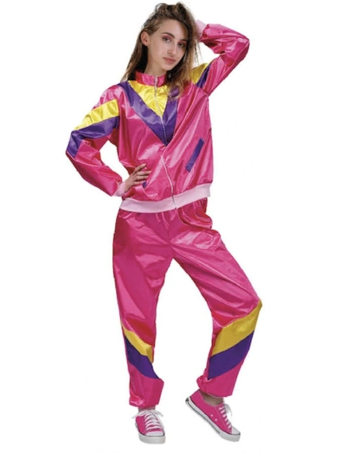 80s Fashion Tracksuit Disco Neon Costume in Pink