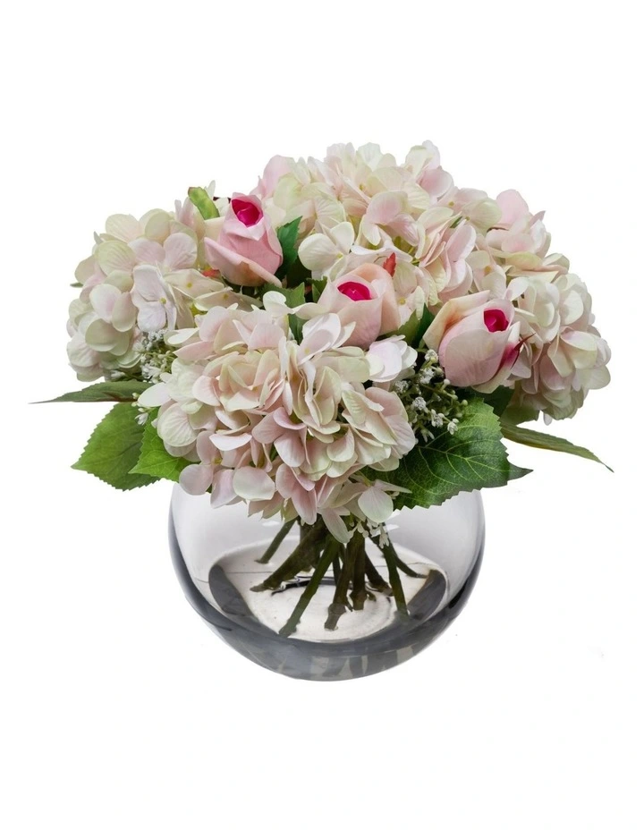 28cm Hydrangea Arrangement Fish Bowl in Multi